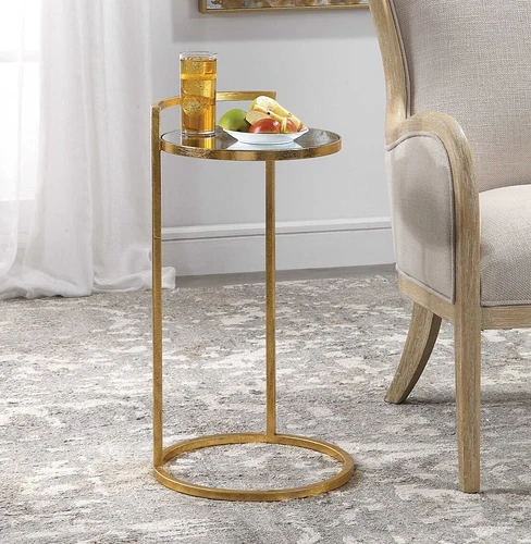 Gold Modern Cailin Accent Table Forged Iron Mirror Glass Top ~ Uttermost 24886 - Picture 2 of 7