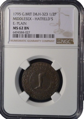1795 Great Britain Middlesex 1/2 Penny NGC MS62BN Princess of 1795 Great Britain Middlesex 1/2 Penny NGC MS62BN Princess of