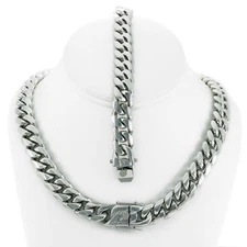 14mm Miami Cuban Link Bracelet 9'' & Chain 20'' ANTI-TARNISH Stainless Steel