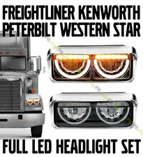  Freightliner Kenworth Peterbilt Western Star LED Half moon Headlight Set Pair 