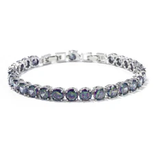 New 6mm Round Cut Rainbow Fire Mystic Topaz Gemstone Silver Women Girl Bracelet