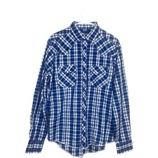 Wrangler Men's Western Cowboy Blue Plaid Pearl Snap Long Sleeve Shirt Medium