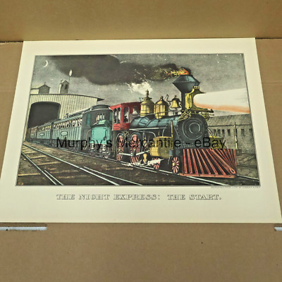 The Night Express / Niagara Falls Susp. Bridge Currier Ives Litho Reprint 12x15''