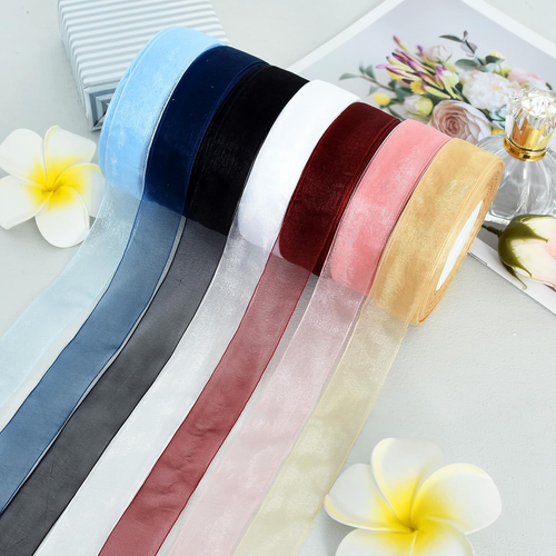 1 Inch-50Yds White Sheer Chiffon Ribbons, Organza Ribbon for Wedding,Christmas,V - Picture 3 of 7