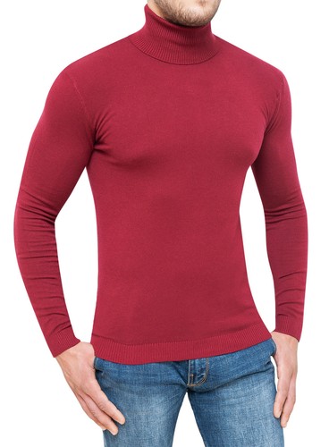 MAGLIONE UOMO DOLCEVITA DIAMOND SLIM FIT ROSSO BORDEAUX GOLFINO CASUAL  ADERENTE | eBay