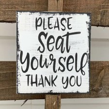 Farmhouse rustic Bathroom wood sign PLEASE SEAT YOURSELF Funny Toilet 5.5X5.5