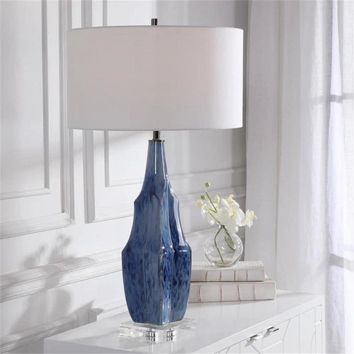 Uttermost Everard Traditional Porcelain Iron and Fabric Table Lamp in Blue - Picture 1 of 8