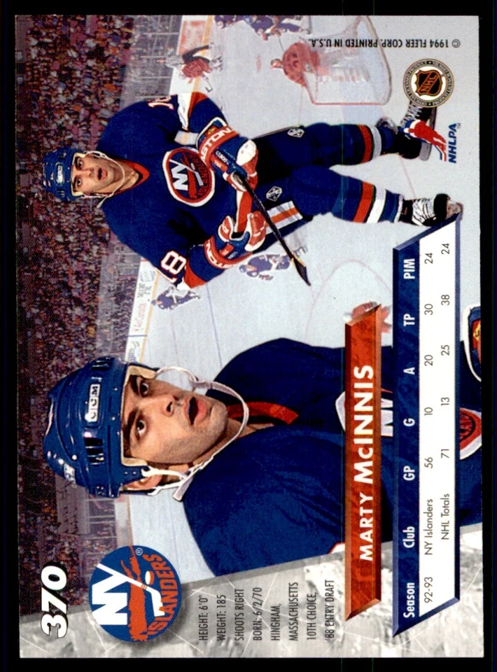 1993-94 Ultra Marty McInnis New York Islanders #370 - Image 2 of 2