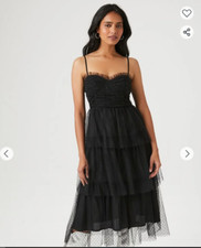 Forever 21 Black Mesh Sweetheart Midi Dress Small S