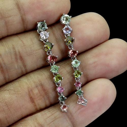 Valentinstag 925 Silber Ohrringe Rund Turmalin 4mm Natürlicher Edelstein Schmuck - Bild 2 von 13