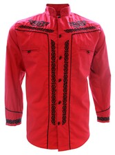 Men's Charro Shirt Camisa Charra El General Western Wear Red Long Sleeve
