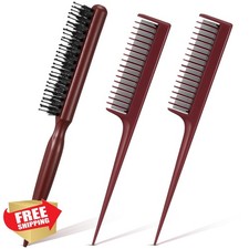 Patelai 3pc Hair Teasing Comb Set Nylon Boar Bristle Backcombing