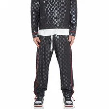 Konus Men's Tonal Checker Printed Pants in Black