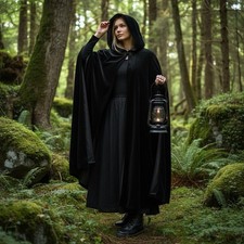 Vtg 80s JS Collections Witchy Goth Black Velvet Maxi Opera Hooded Cloak Cape M