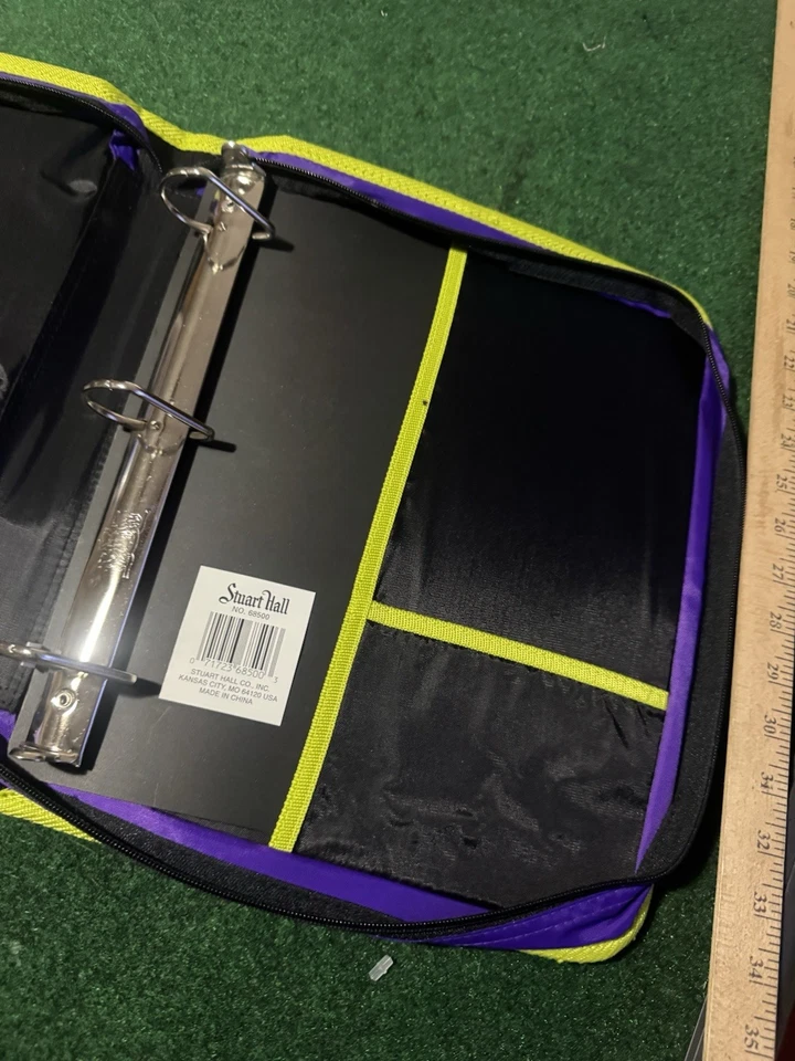 Carpeta de limo Nickelodeon vintage años 90 Stuart Hall cremallera púrpura verde neón Foto 3 de 4