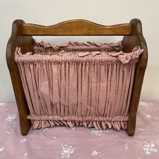 Vtg Solid Wood Magazine Rack W/Handle Record Storage Holder Bin Cottage core