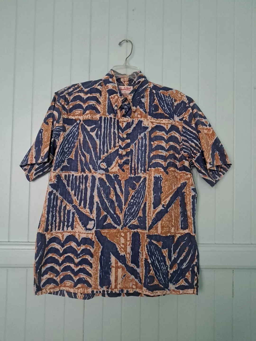 Reyn Spooner Alfred Shaheen Men's Hawaiian Aloha Shirt Sz M Cotton Blue Vintage