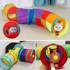 3-Way S-Shaped Cat Tunnel Collapsible Rainbow Tube Toy with Ball  Peek Holes