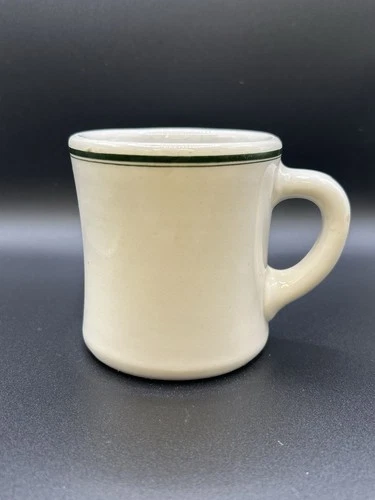 Vintage Victor Heavy Diner Mug Green Stripe USA Syracuse Pottery Cup