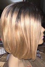 SHORT BOB 100 LACE FRONT HUMAN HAIR LAYERED WIG REMY OMBRE ROOTS HEAT OK NEW