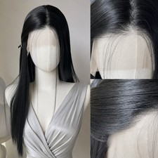 Long Straight Invisible Lace Synthetic Hair Off black 13x4 Lace Front Wigs