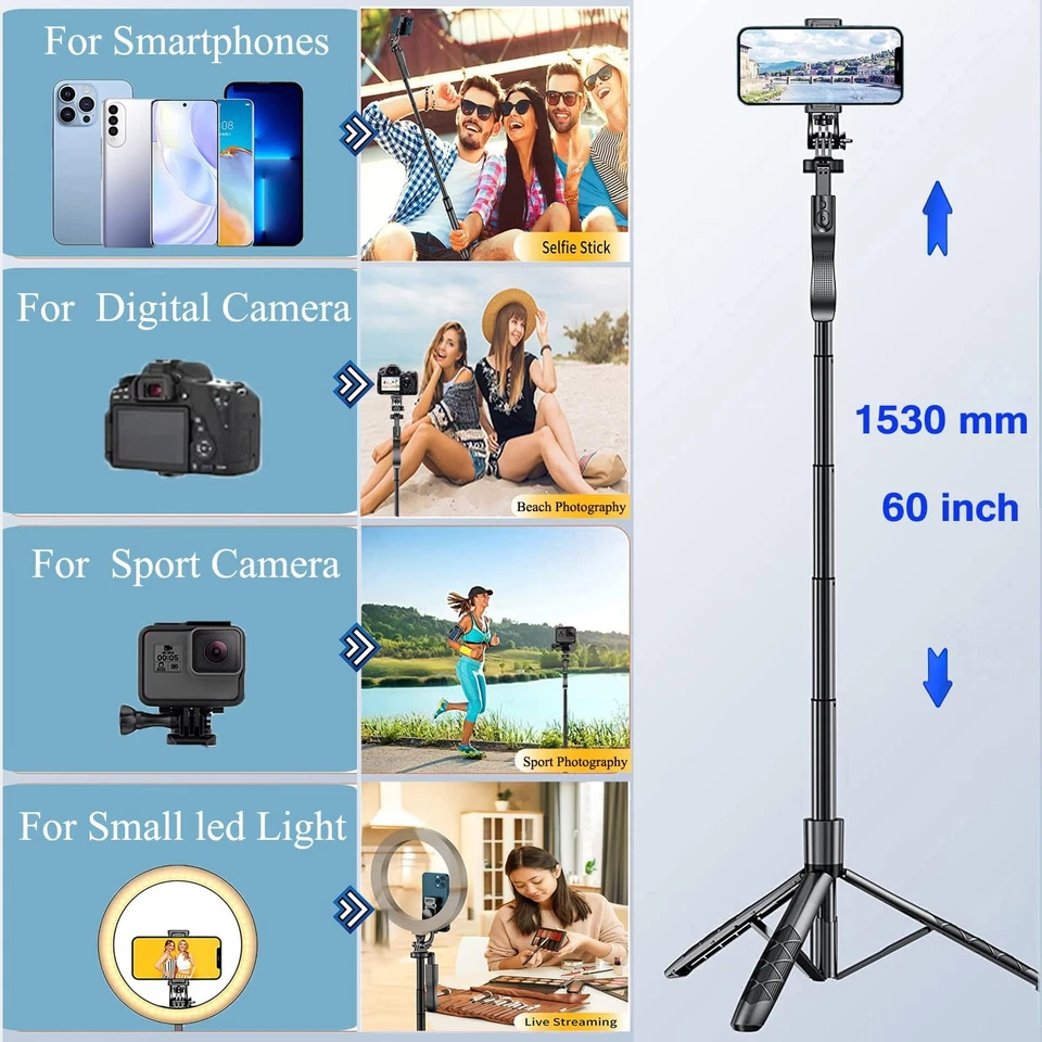 Selfie Stick for iPhone 60" Selfie Stick Tripod with Remote/Travel Tripod for... - Image 4 of 4
