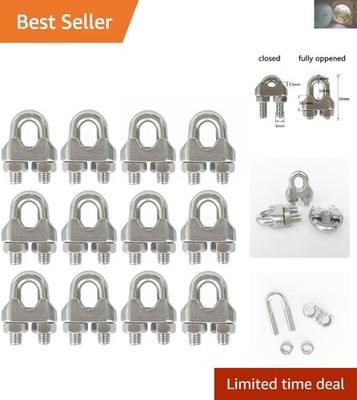 12Pcs M6 Stainless Steel Wire Rope Cable Clips for Secure Rigging & Hanging