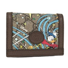 GUCCI Disney Donald Duck Compact Wallet Brown Leather