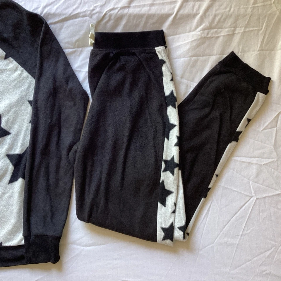 BCBG Girls 2pc Long Sleeve Top jogger Pant Pj Set Black Stars L 14/16 Fleece - Image 3 of 4