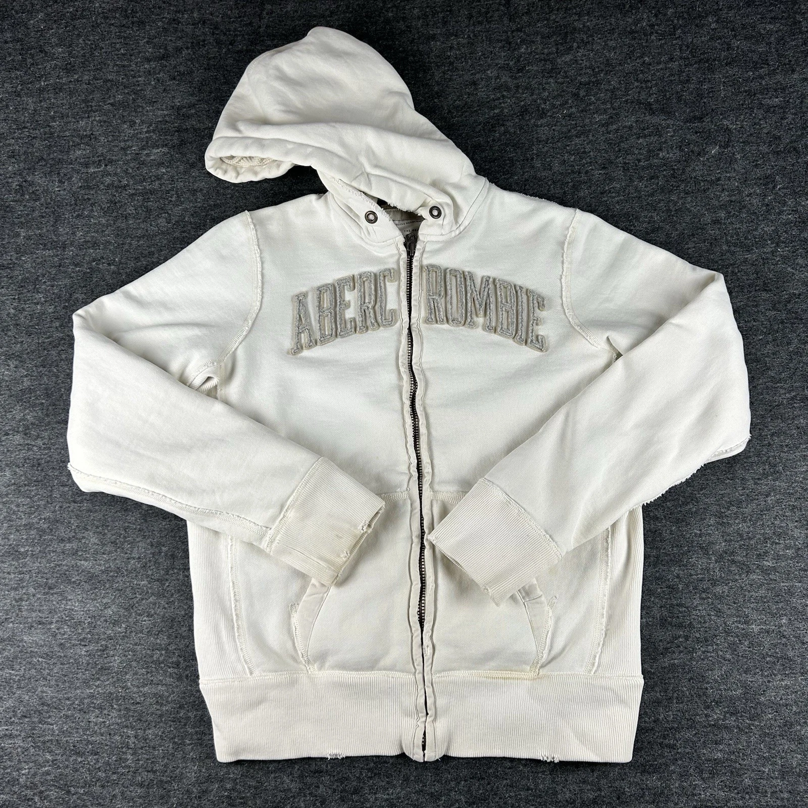 Vintage Abercrombie & Fitch Sweater Mens White M Thermal Waffle Knit Hoodie 00s