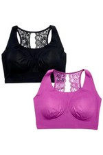 Rhonda Shear Women's 2pk Invisible Body Bra w/ Lace Back Black/Purple