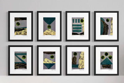 Set Of 8 Original Abstract Collage 8x10 Matted Signed Bold Minimalist Wall Art
