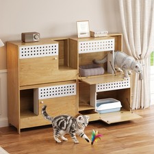 2-Piece Cat Furniture Set Litter Box Enclosure Side Table House w/ Storage
