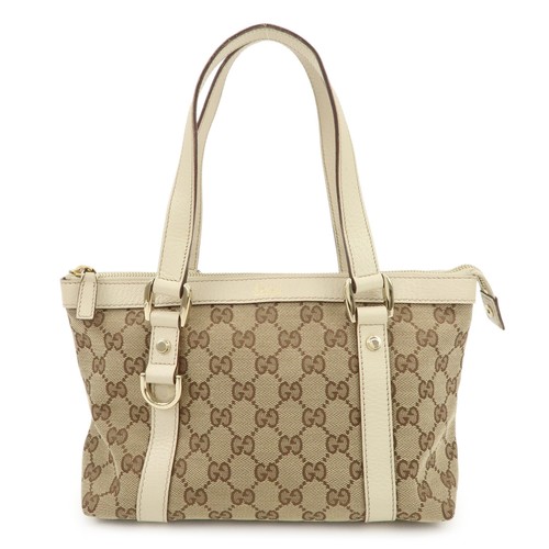 GUCCI Abbey GG Canvas Leather Tote Bag Hand Bag Beige Ivory 141471 Auth Used