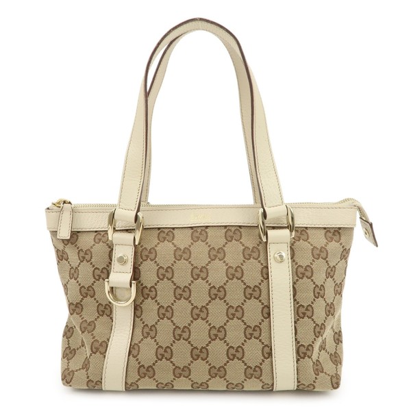 GUCCI Abbey GG Canvas Leather Tote Bag Hand Bag Beige Ivory 141471 Auth Used