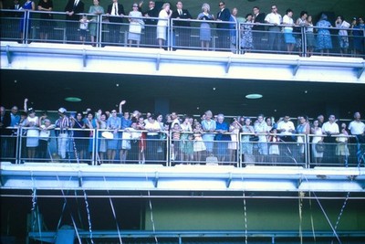 c1960's Kodachrome 35mm Slide, Spectators Crowd Balcony, Event Audience mid