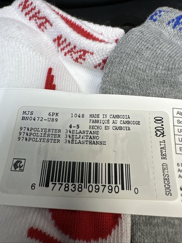 Nike Kid`s Swoosh Cushioned No Show Training Socks 6 Pack Yth 7C-10C - Picture 7 of 8
