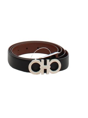 Salvatore Ferragamo Herren Gürtel Schwarz 100% Leder Eleganter Gürtel