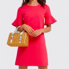 Draper James Bell Sleeve Shift Dress Pink Womens Sz M Ponte Knit Preppy Feminine