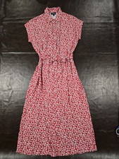 Chaps Red Floral Mid Shirt Dress Cottage Prairie Sz Small