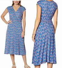 NEW Colleen Lopez Knot Front Midi Dress BLUE & Coral Ikat SZ L