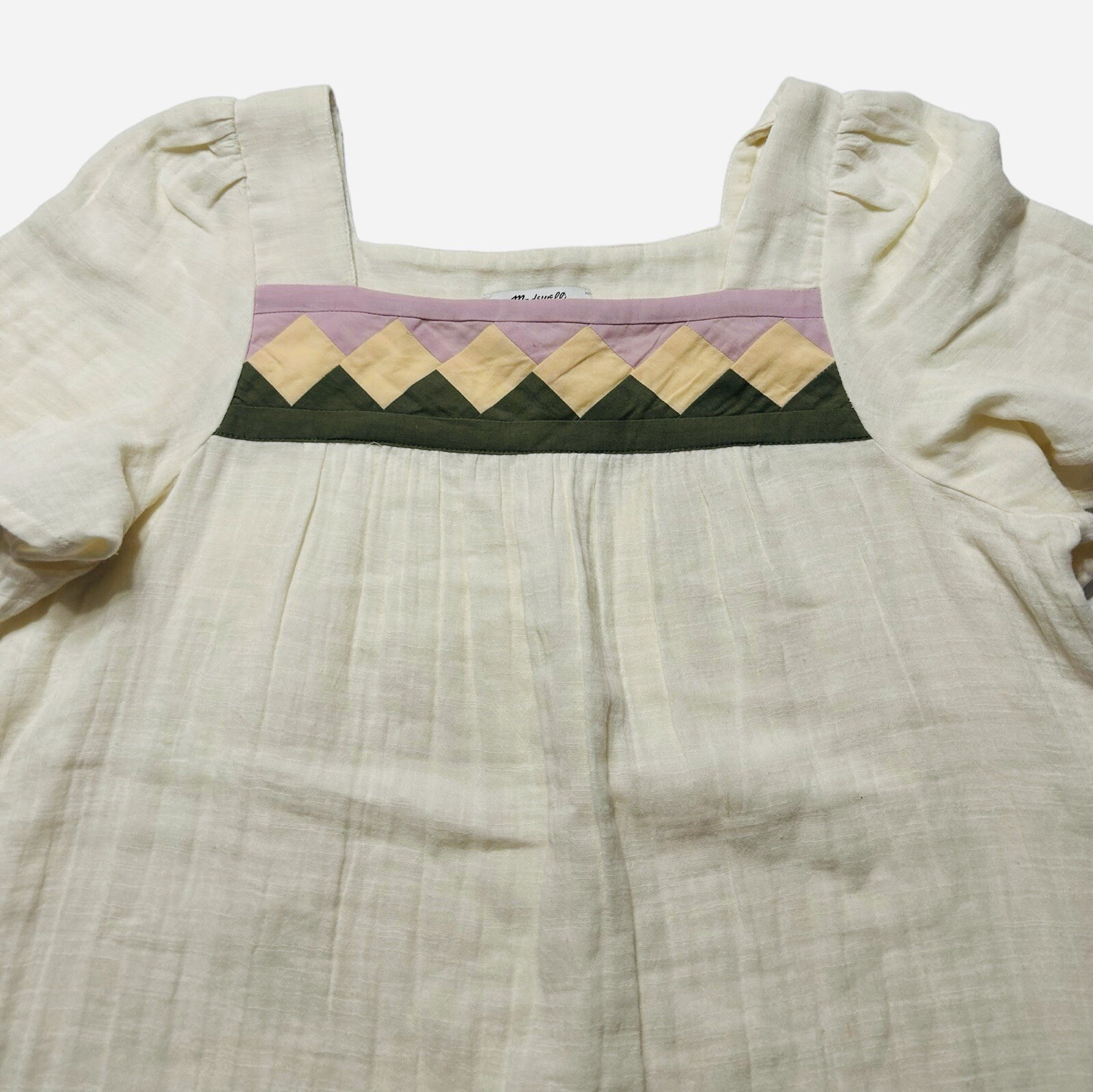 Madewell Patchwork Square Neck Top Short Sleeve S… - image 2