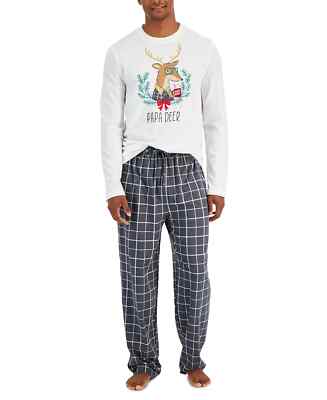 Family Pajamas Men's 2-Piece Pajama Set, Papa Deer Gray Plaid