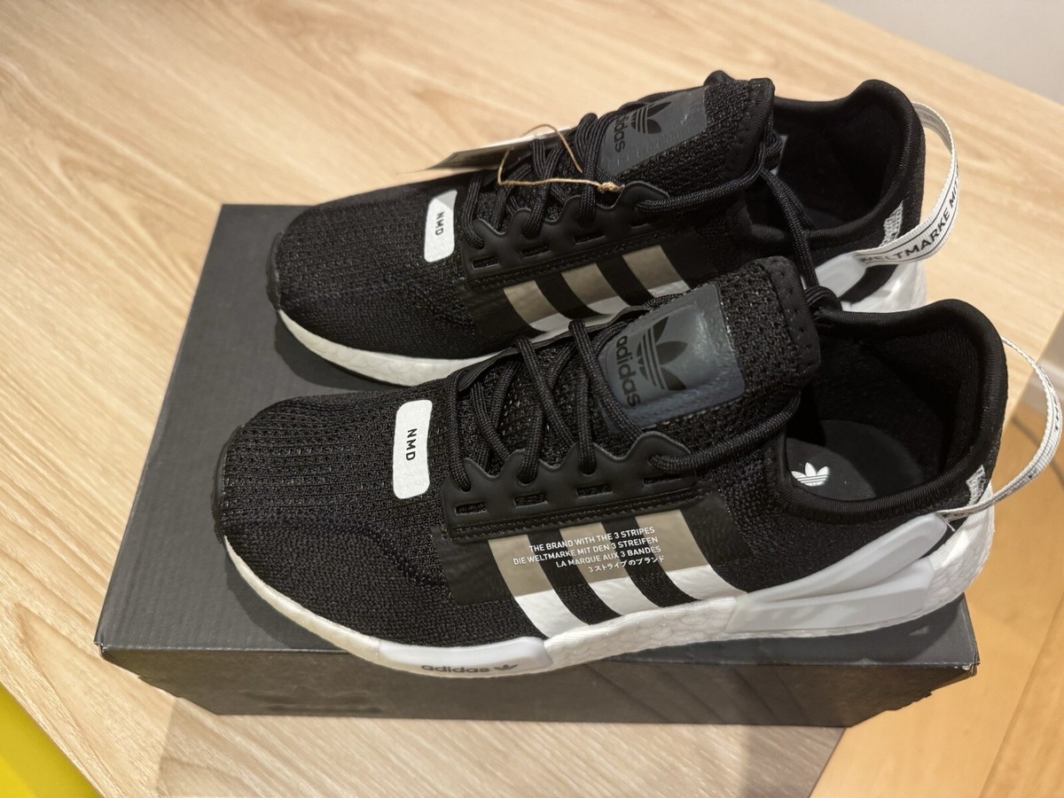 New Adidas NMD Junior Black White Trainers Size UK