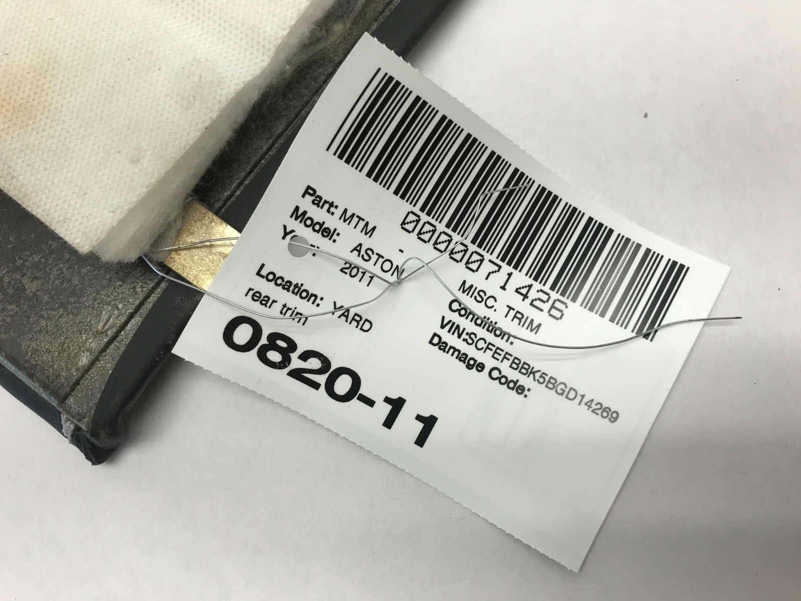 07-16 ASTON MARTIN V8 VANTAGE INTERIOR TRIM PIECE BLACK LEATHER OEM REAR