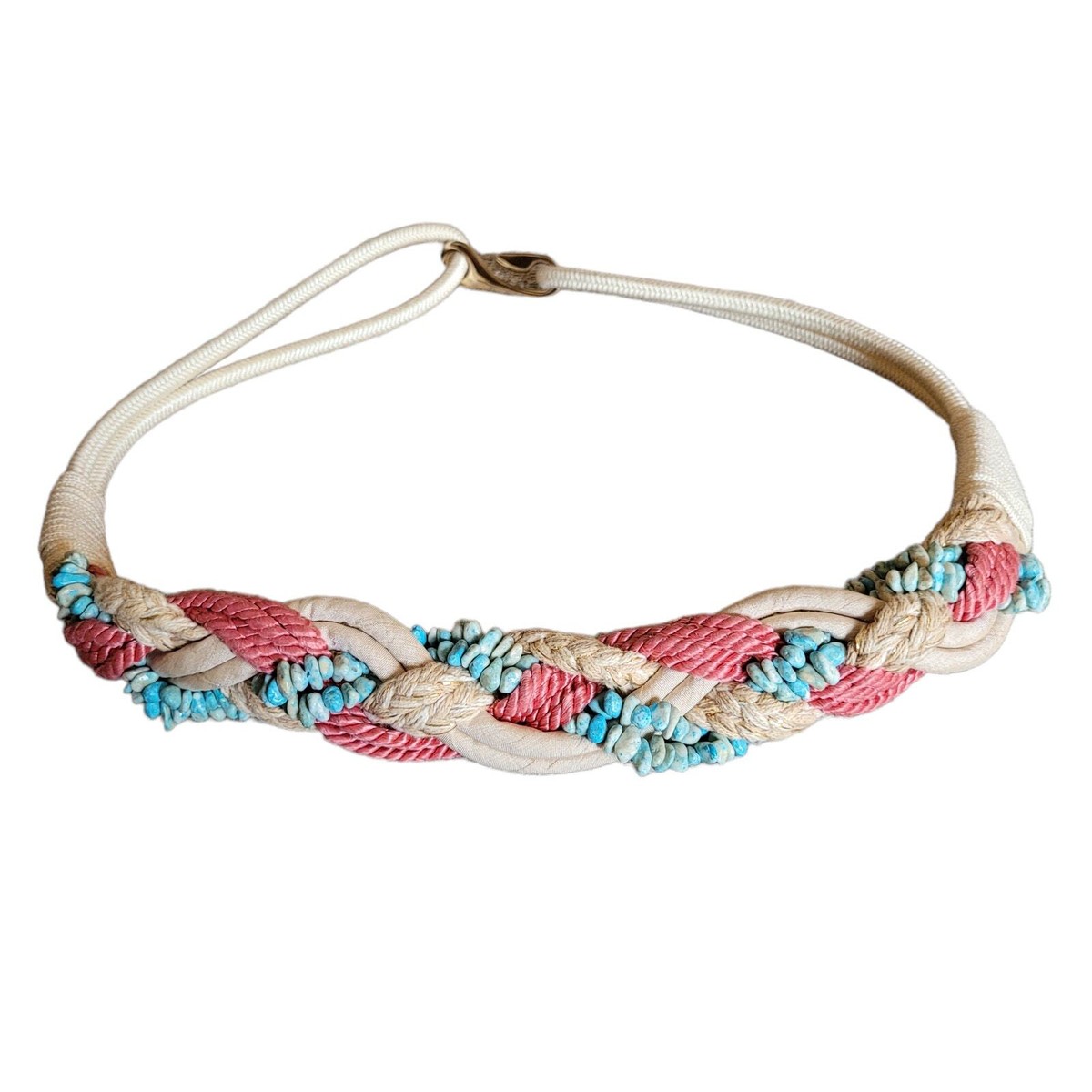 Turquoise Braided Rope Belt with Gold Decorative Buckle Womens 32 main image 3