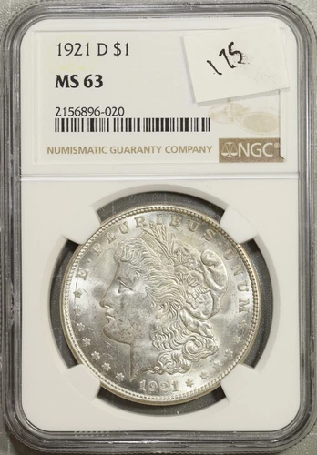1921 D Morgan Silver Dollar NGC MS 63 UNC #6-020