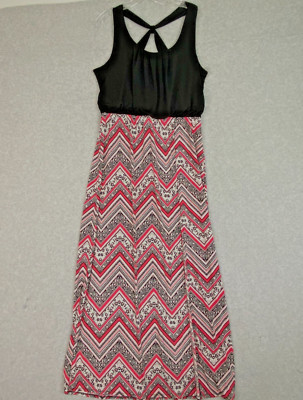 Three Pink Hearts Dress Womens L Black Pink Pleated Slit Flowy Knit Pullover NWT