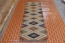 Image of Geometric 2.6x8 Traditional Runner Kilim Rug Handwoven Jute Motifs