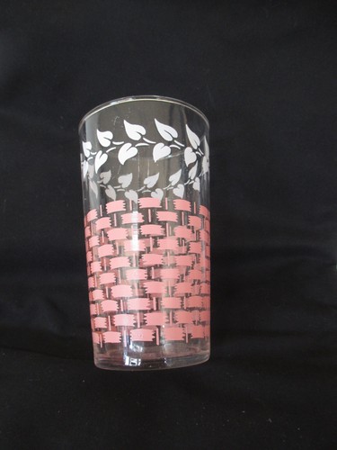 Set of 12 Vintage 1950 Federal Glass Pink Basket-Weave & White Ivy 8 oz. Glasses - Picture 3 of 3